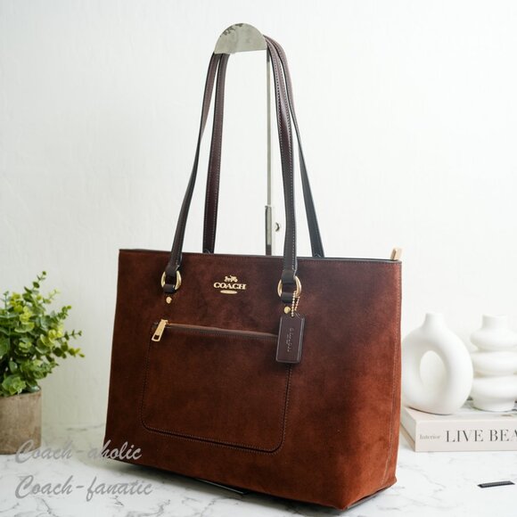 NWT Coach CCC77 Station Suede Tote Bag in Vintage Brown - Picture 5 of 15